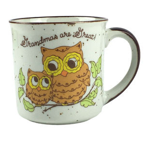 VINTAGE Grandmas are Great Coffee Mug Unbranded Grandma Owl White Brown Speckled